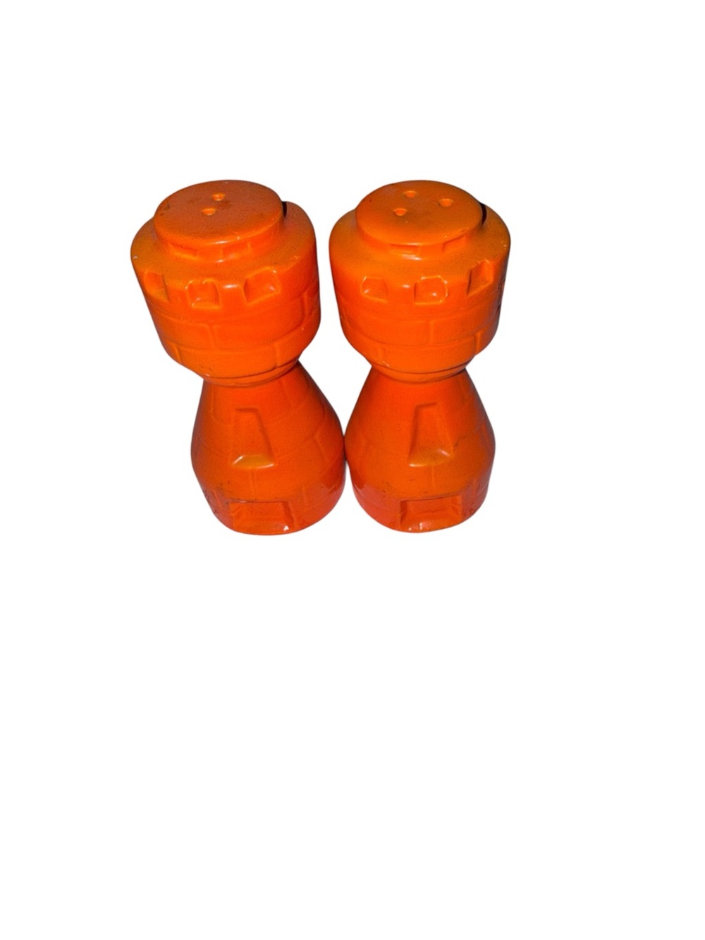 Vintage orange castle tower salt and pepper shakers